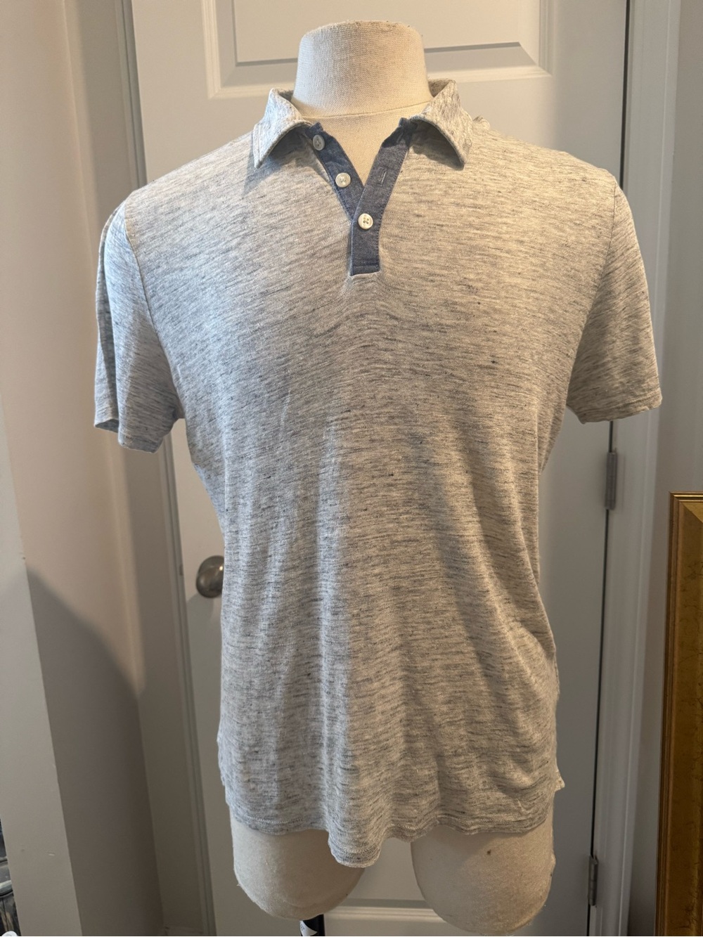 Vince Men's Heather Gray Linen Short Sleeve Polo Shirt Size Medium